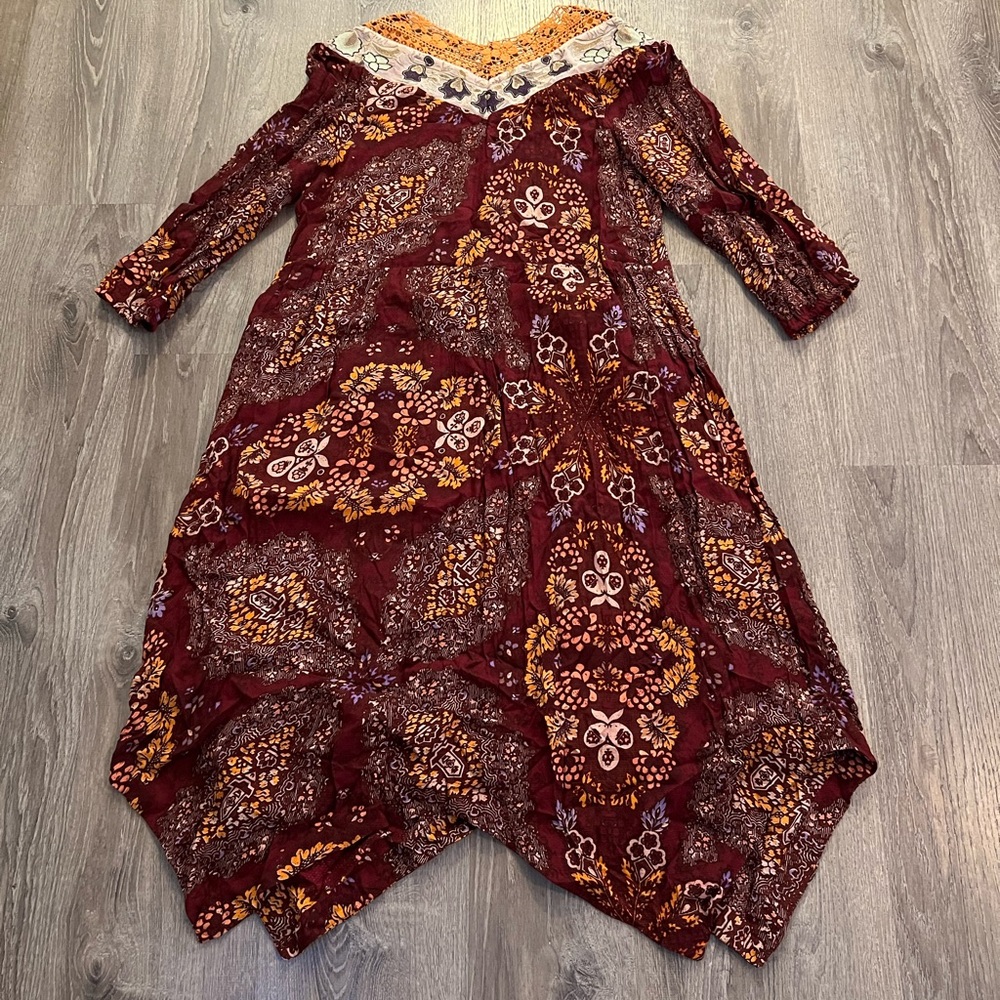 Anthropologie Maroon and Yellow Patterned Maxi Dress - Picture 4 of 15
